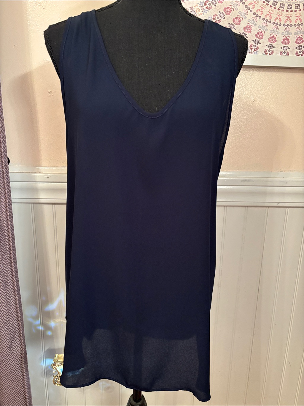 Loft Navy Blue Sleeveless V-Neck Blouse
